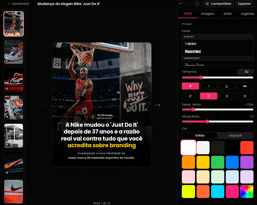 Editor do Social Breaker com carrossel pronto